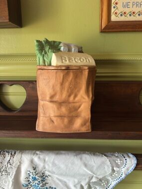 Vintage-Style Bacon Canister Home Accent - Brown and Cream